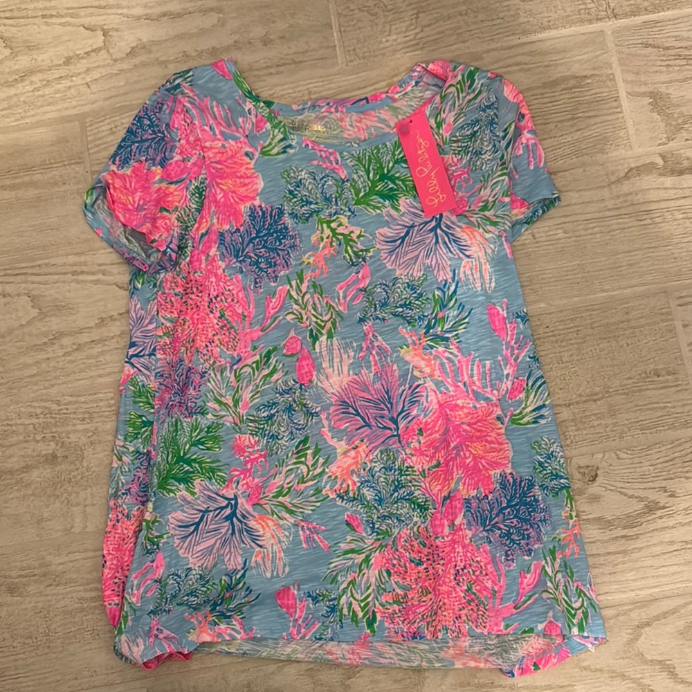 Lilly Pulitzer Vibrant Floral Tee in Pink and Green